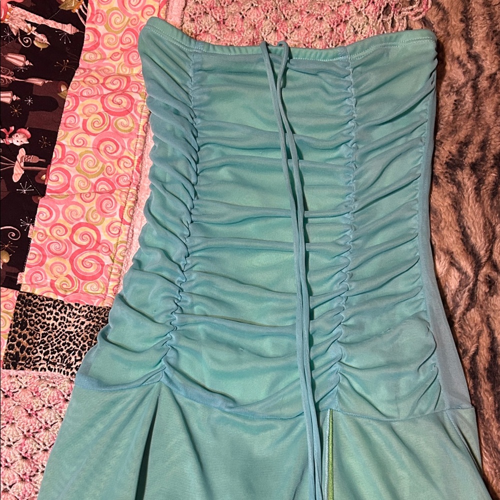 Ruched Strapless Dress in bright teal